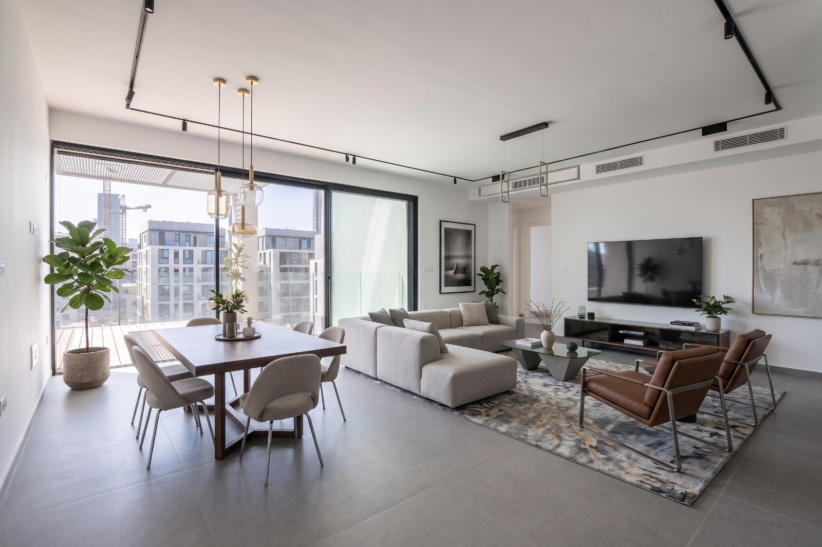Living and dining area, Apartment 34, 25 Pinkas / 30 De Haas Street, Tel Aviv